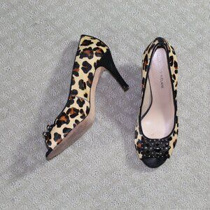 Antonio Melani Women's Sz 7.5M Calf Hair Leopard Pattern Jeweled Kayden Heels